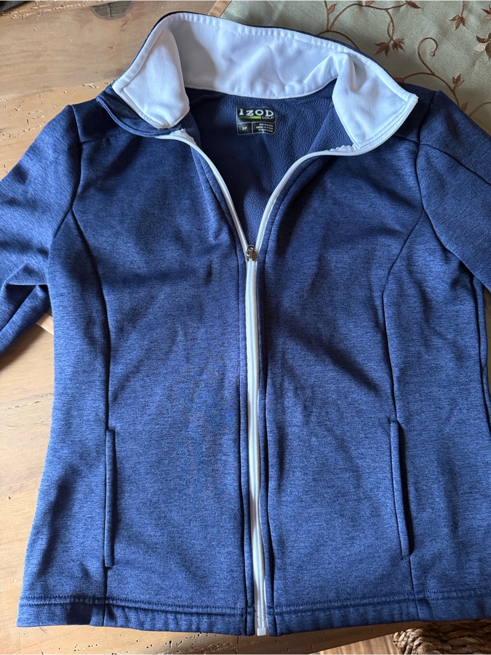 Izod Navy and White Golf Fleece Jacket with Lime Accent
